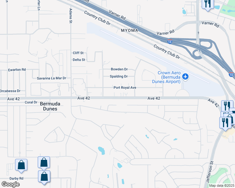 map of restaurants, bars, coffee shops, grocery stores, and more near 79340 Avenue 42 in Bermuda Dunes