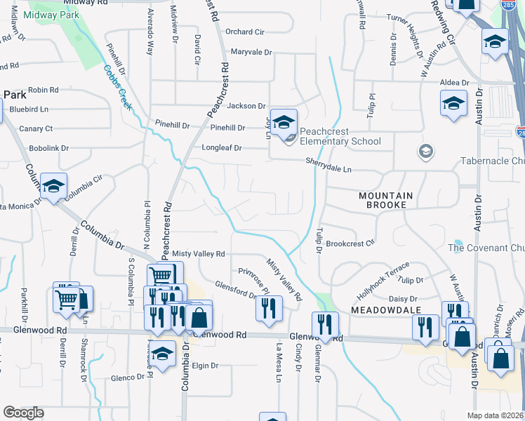 map of restaurants, bars, coffee shops, grocery stores, and more near 3482 Sweetgum Lane in Decatur
