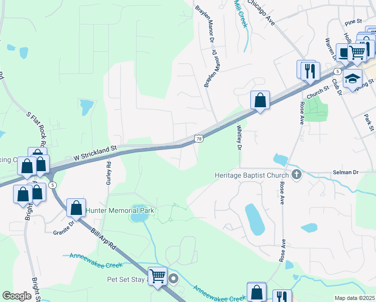 map of restaurants, bars, coffee shops, grocery stores, and more near 12777 Veterans Memorial Highway in Douglasville