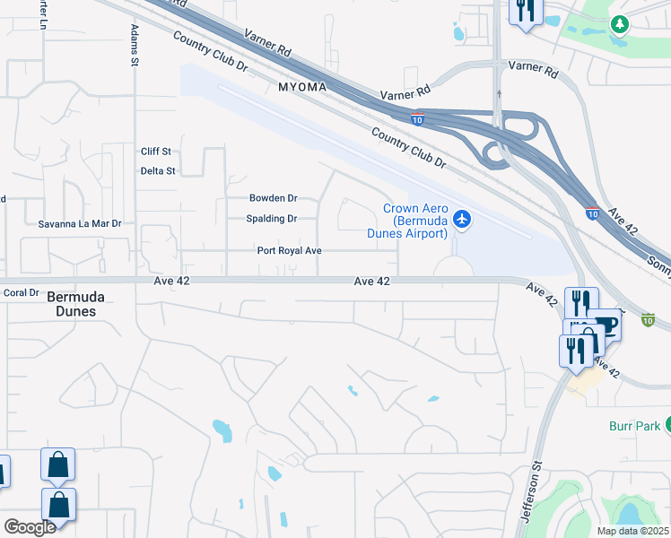 map of restaurants, bars, coffee shops, grocery stores, and more near 79520 Avenue 42 in Bermuda Dunes