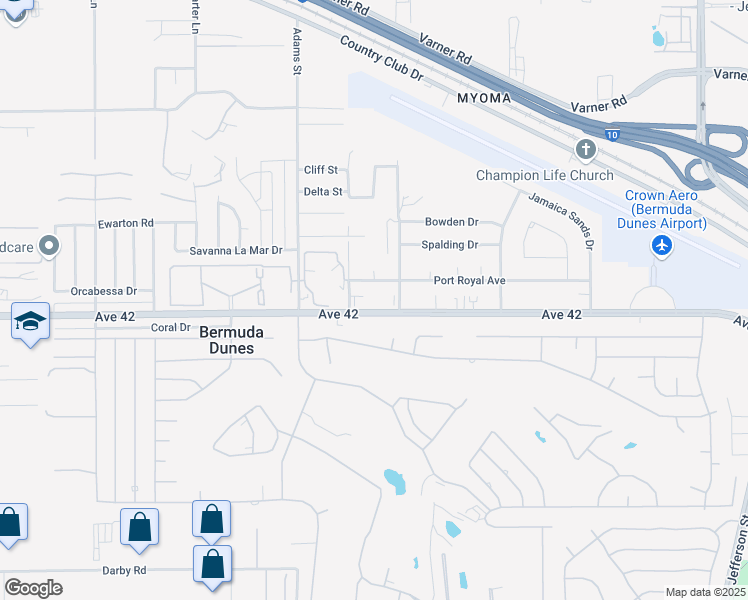 map of restaurants, bars, coffee shops, grocery stores, and more near 79210 Avenue 42 in Bermuda Dunes