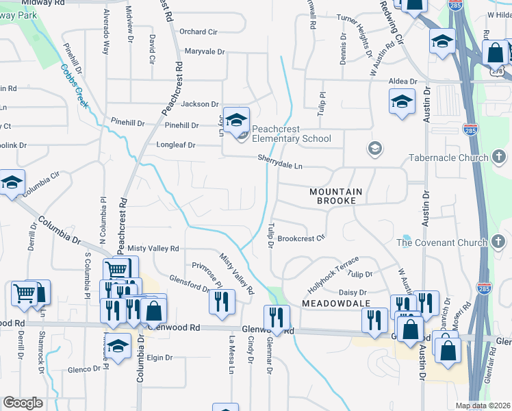 map of restaurants, bars, coffee shops, grocery stores, and more near 3543 Sweetgum Lane in Decatur