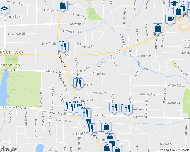 map of restaurants, bars, coffee shops, grocery stores, and more near 3043 Alston Drive in Decatur