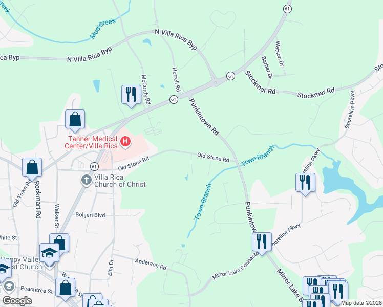 map of restaurants, bars, coffee shops, grocery stores, and more near 0 Gold Road in Villa Rica