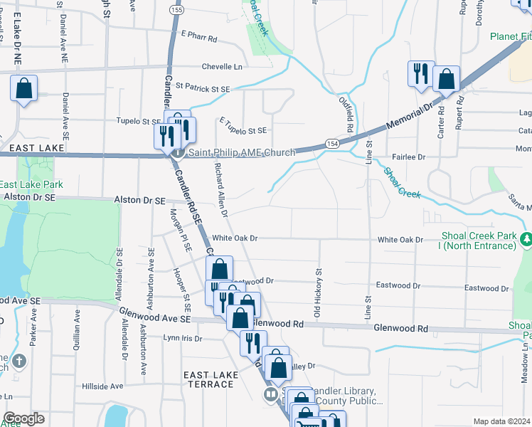 map of restaurants, bars, coffee shops, grocery stores, and more near 3037 Alston Drive in Decatur