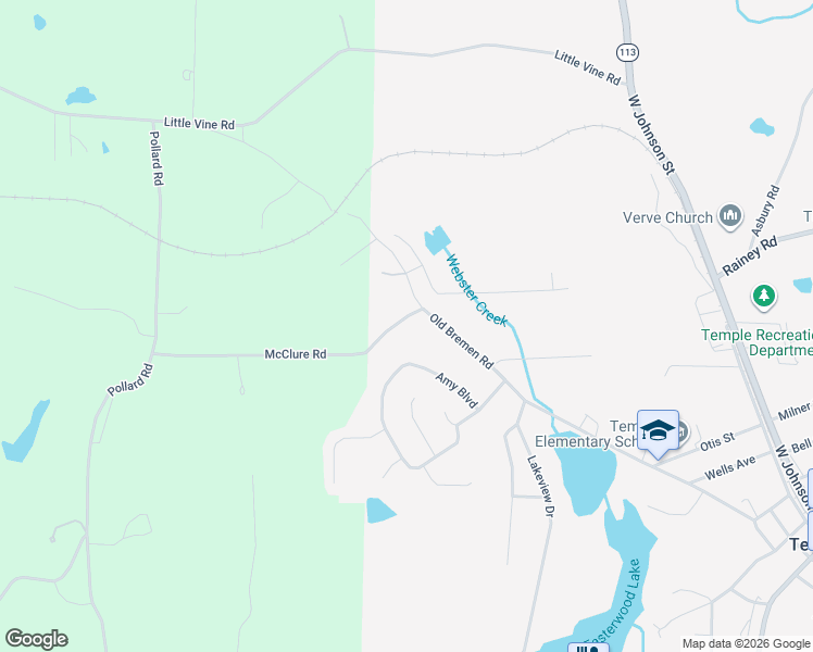 map of restaurants, bars, coffee shops, grocery stores, and more near 63 McClure Road in Temple