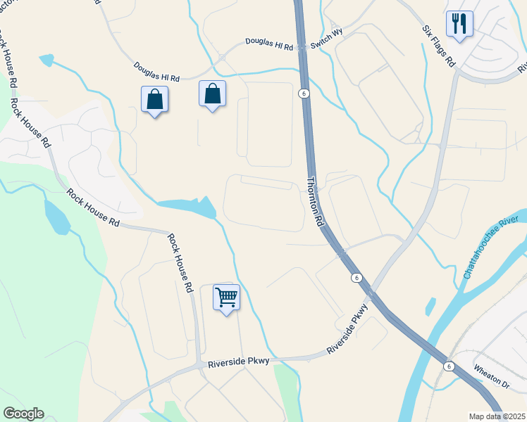 map of restaurants, bars, coffee shops, grocery stores, and more near 2201 Thornton Road in Lithia Springs