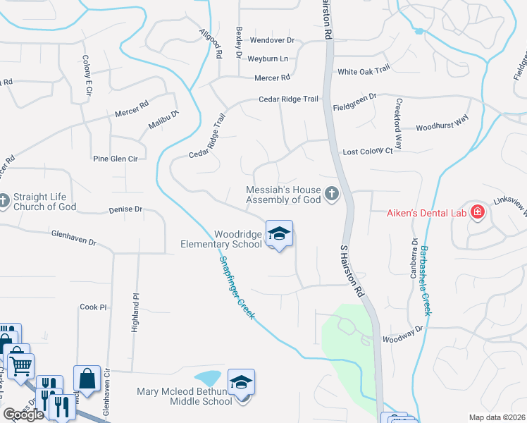 map of restaurants, bars, coffee shops, grocery stores, and more near 4187 Cedar Ridge Trail in Stone Mountain