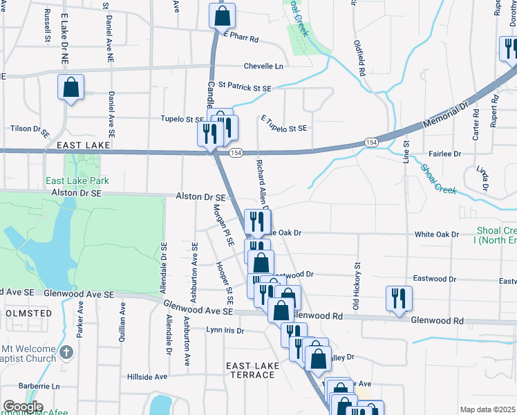 map of restaurants, bars, coffee shops, grocery stores, and more near 1663 Richard Allen Drive in Decatur