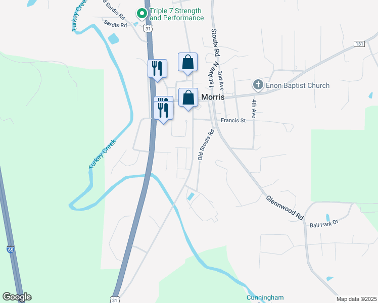 map of restaurants, bars, coffee shops, grocery stores, and more near 8308 Miller Place in Morris