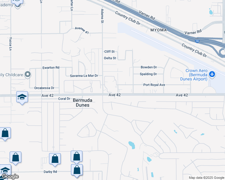 map of restaurants, bars, coffee shops, grocery stores, and more near 79101 Avenue 42 in Bermuda Dunes