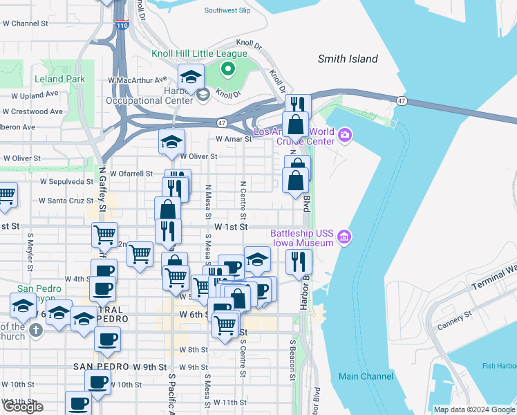 map of restaurants, bars, coffee shops, grocery stores, and more near 241 West Santa Cruz Street in Los Angeles