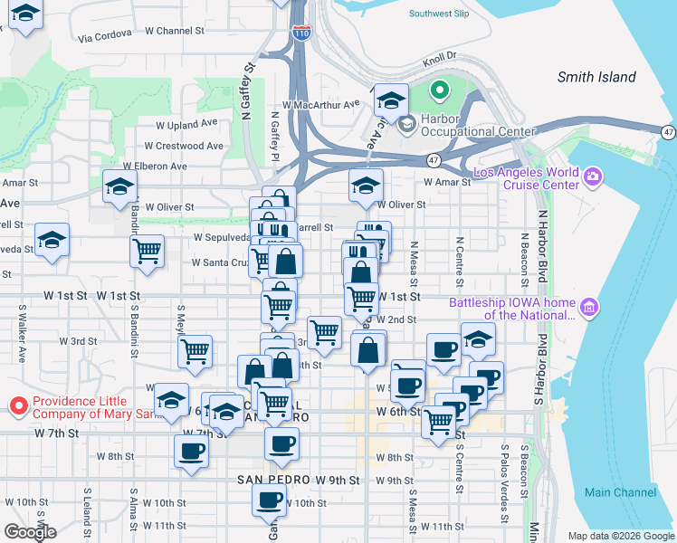 map of restaurants, bars, coffee shops, grocery stores, and more near 132 North Grand Avenue in Los Angeles