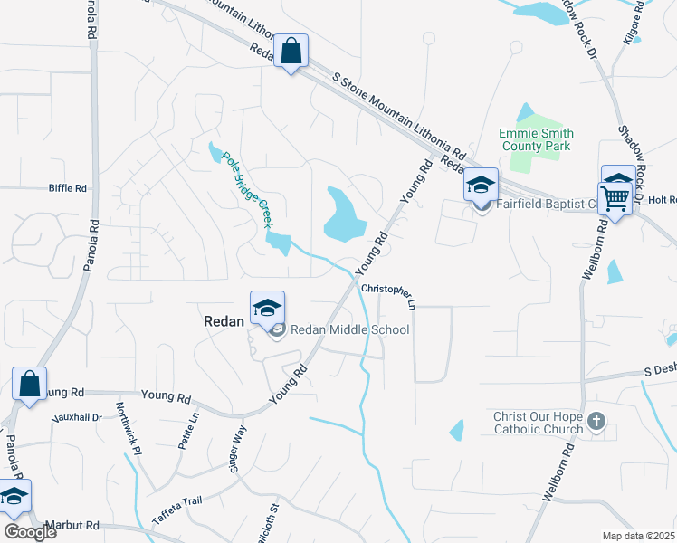 map of restaurants, bars, coffee shops, grocery stores, and more near 5743 Tunbridge Wells Road in Lithonia