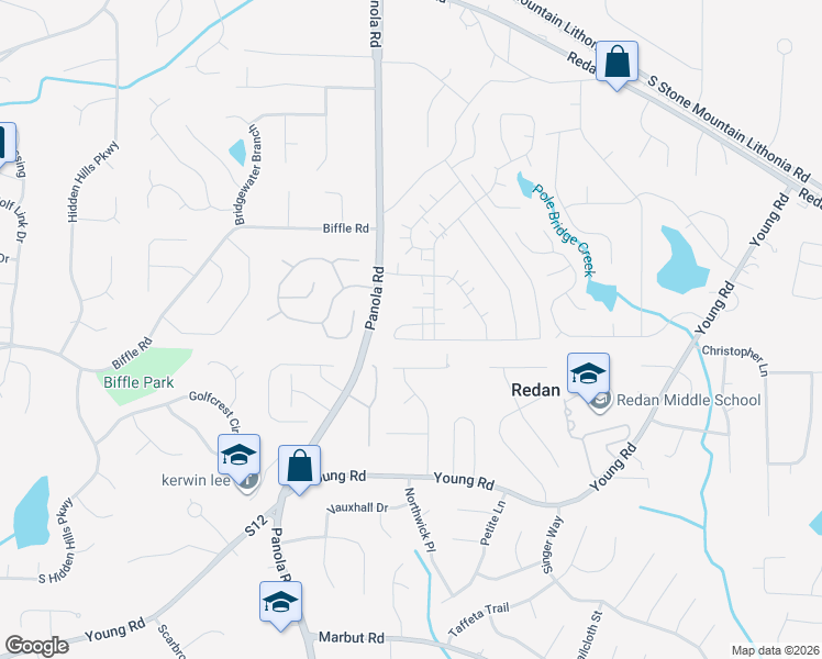 map of restaurants, bars, coffee shops, grocery stores, and more near 5508 Circlestone Lane in Stone Mountain