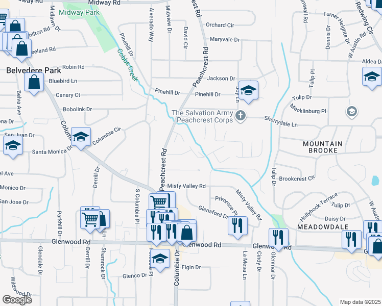 map of restaurants, bars, coffee shops, grocery stores, and more near 3417 Cobbs Ferry Drive in Decatur