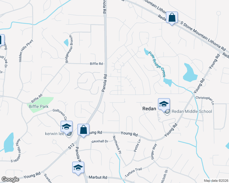 map of restaurants, bars, coffee shops, grocery stores, and more near 5508 Circlestone Ln in Stone Mountain