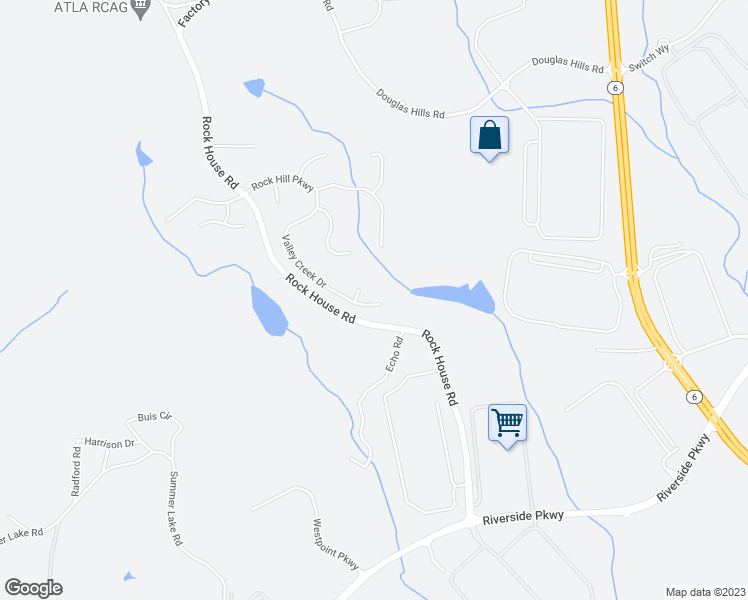 map of restaurants, bars, coffee shops, grocery stores, and more near 2425 Valley Creek Drive in Lithia Springs