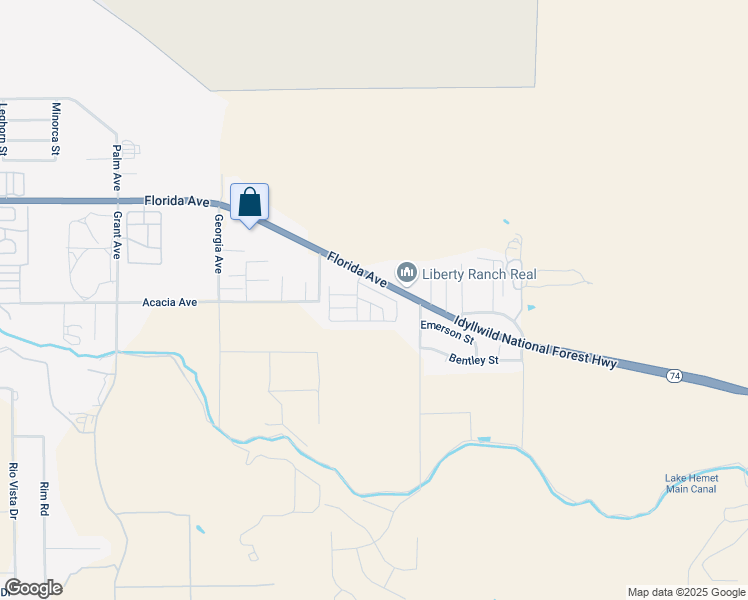 map of restaurants, bars, coffee shops, grocery stores, and more near 45521 California 74 in Hemet
