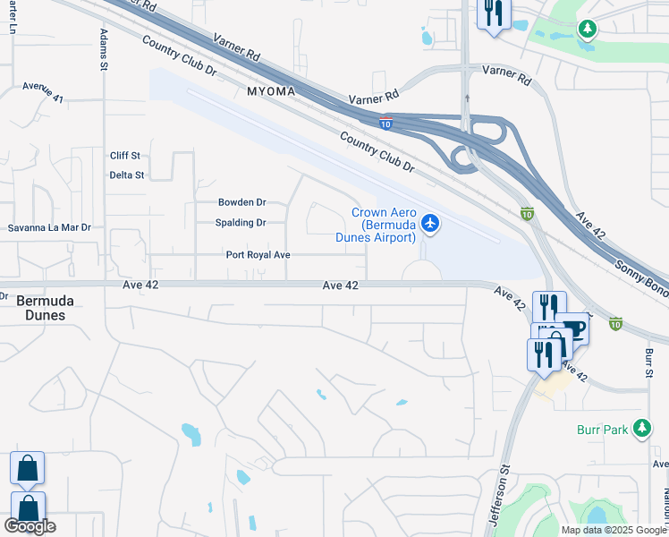 map of restaurants, bars, coffee shops, grocery stores, and more near 79600 Avenue 42 in Bermuda Dunes