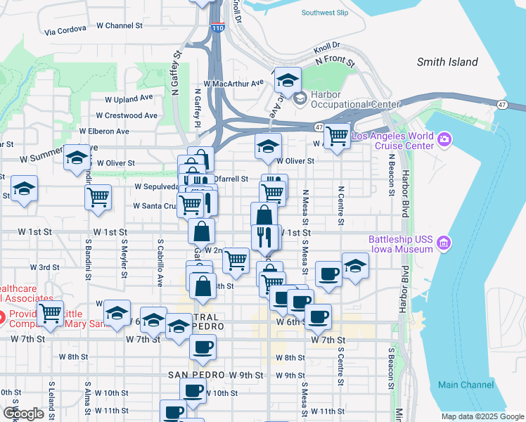map of restaurants, bars, coffee shops, grocery stores, and more near in Los Angeles
