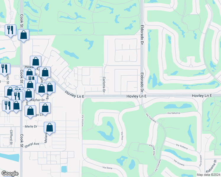 map of restaurants, bars, coffee shops, grocery stores, and more near 75720 Easy Street in Palm Desert