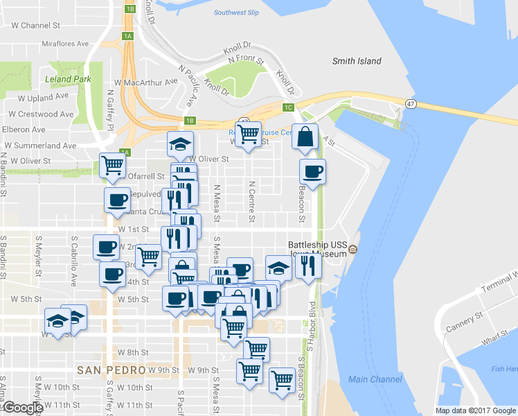 map of restaurants, bars, coffee shops, grocery stores, and more near 241 West Santa Cruz Street in Los Angeles