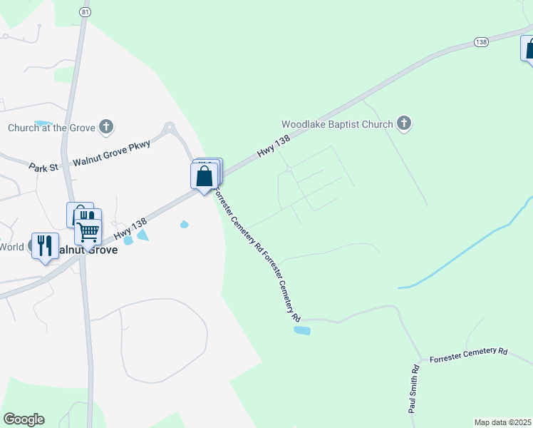 map of restaurants, bars, coffee shops, grocery stores, and more near 98 Sandy Creek Drive in Covington