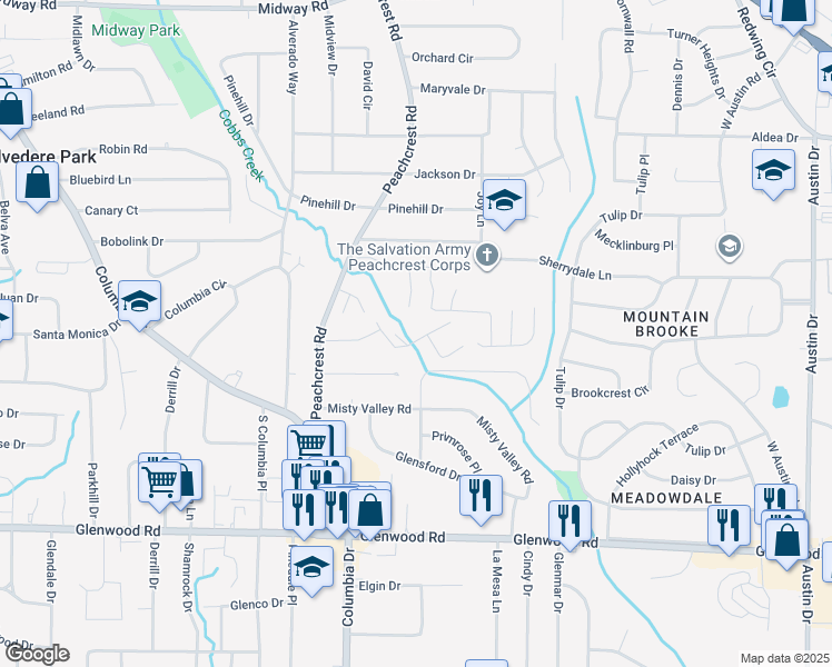 map of restaurants, bars, coffee shops, grocery stores, and more near 3445 Cobbs Ferry Drive in Decatur