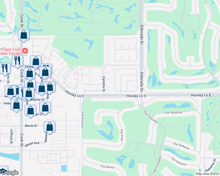 map of restaurants, bars, coffee shops, grocery stores, and more near 75720 Easy Street in Palm Desert