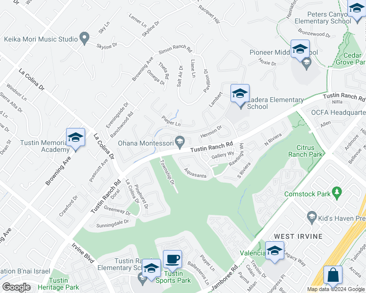 map of restaurants, bars, coffee shops, grocery stores, and more near 12160 Lamb Drive in Tustin