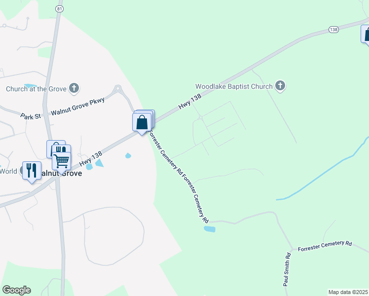map of restaurants, bars, coffee shops, grocery stores, and more near 98 Sandy Creek Drive in Covington