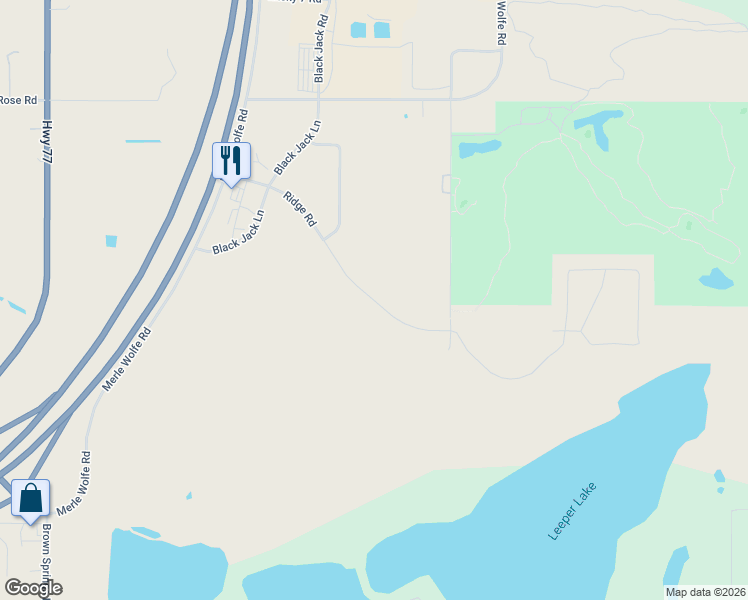 map of restaurants, bars, coffee shops, grocery stores, and more near N3300 Road in Thackerville