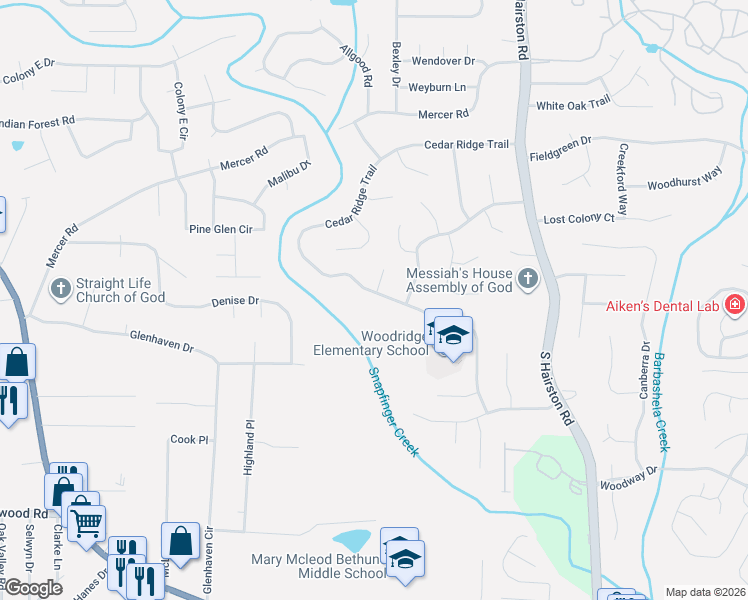 map of restaurants, bars, coffee shops, grocery stores, and more near 4298 Cedar Ridge Trail in Stone Mountain