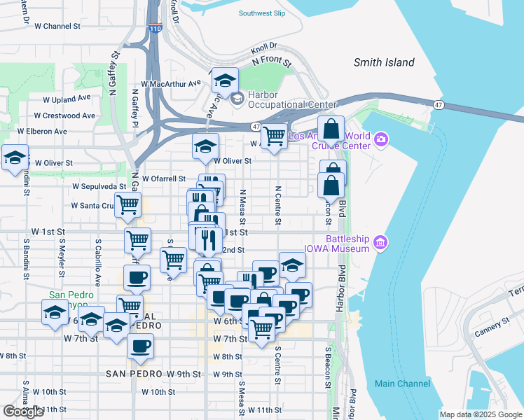 map of restaurants, bars, coffee shops, grocery stores, and more near 319 West Santa Cruz Street in Los Angeles