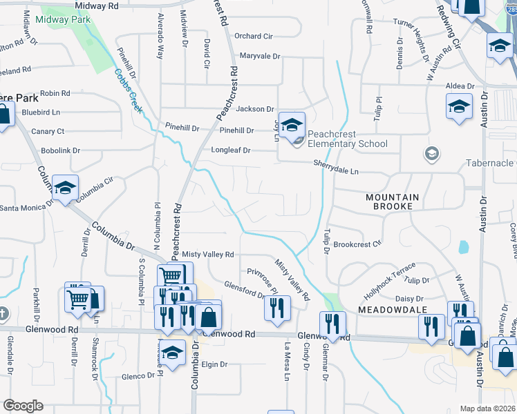 map of restaurants, bars, coffee shops, grocery stores, and more near 3483 Sweetgum Lane in Decatur