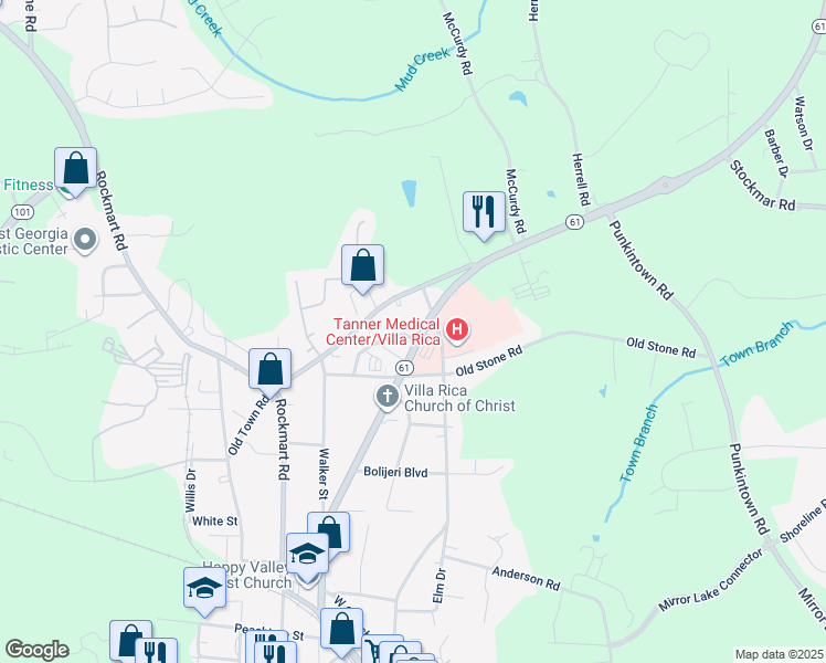 map of restaurants, bars, coffee shops, grocery stores, and more near 620 Dallas Highway in Villa Rica