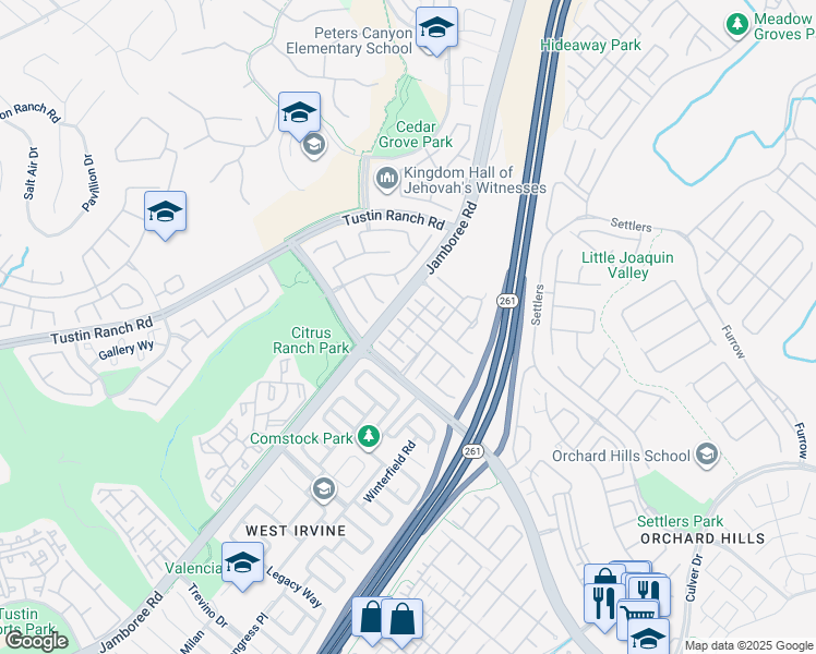 map of restaurants, bars, coffee shops, grocery stores, and more near Ardmore in Irvine