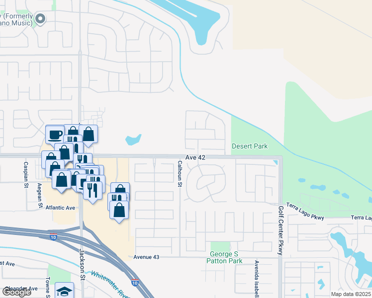 map of restaurants, bars, coffee shops, grocery stores, and more near Fenton Court in Indio