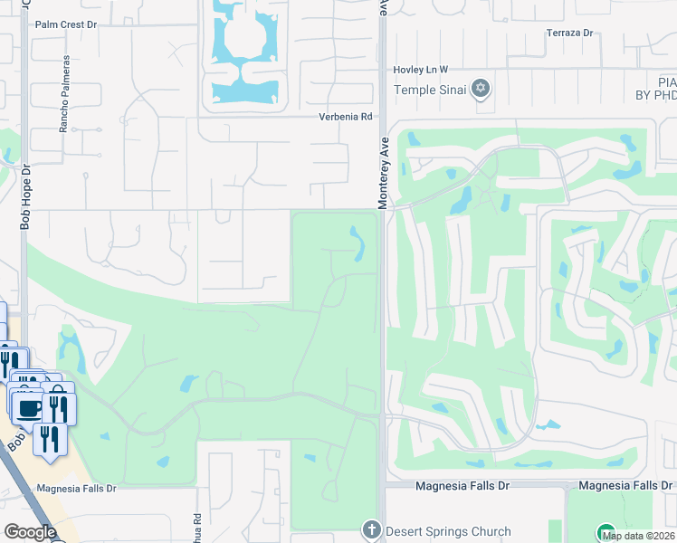 map of restaurants, bars, coffee shops, grocery stores, and more near El Toro Drive in Rancho Mirage