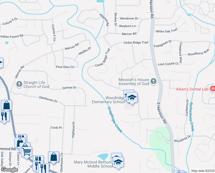 map of restaurants, bars, coffee shops, grocery stores, and more near 4298 Cedar Ridge Trail in Stone Mountain