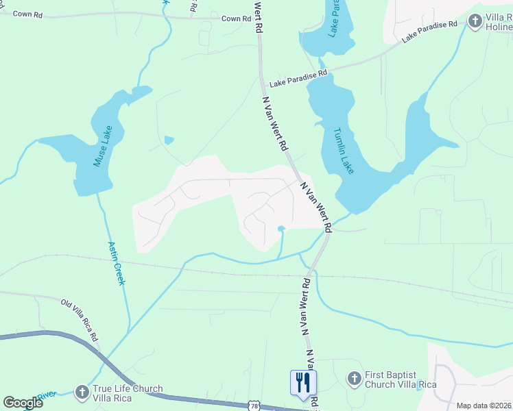 map of restaurants, bars, coffee shops, grocery stores, and more near 600 Sheffield Court in Villa Rica