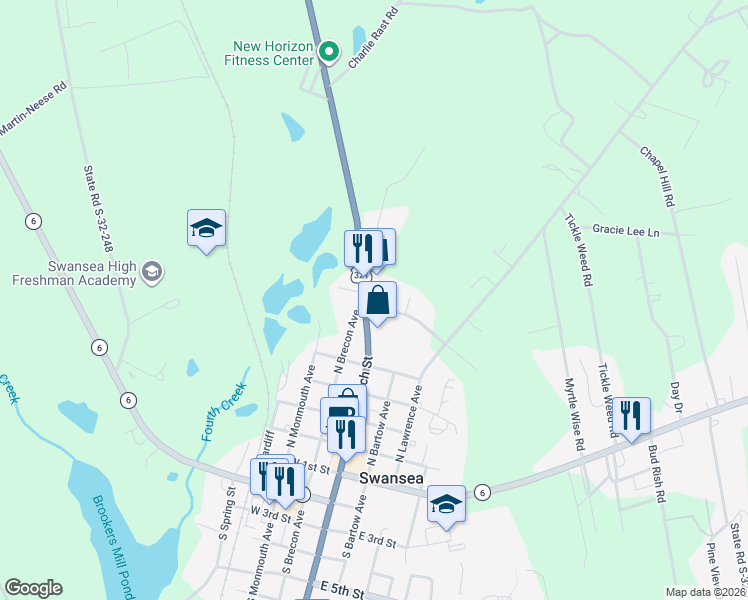 map of restaurants, bars, coffee shops, grocery stores, and more near 610 North Church Street in Swansea