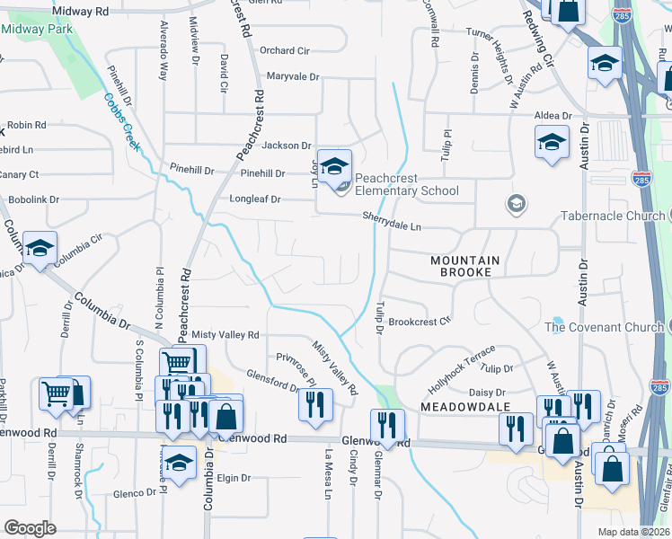 map of restaurants, bars, coffee shops, grocery stores, and more near 3508 Sweetgum Lane in Decatur