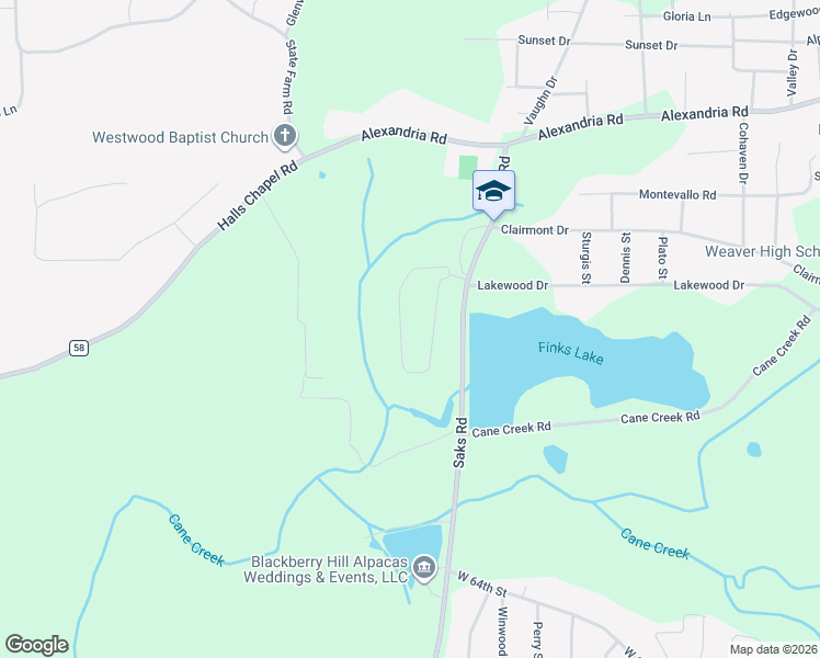 map of restaurants, bars, coffee shops, grocery stores, and more near 52 Lone Oak Drive in Weaver