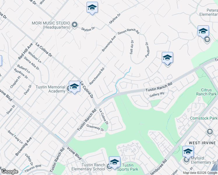 map of restaurants, bars, coffee shops, grocery stores, and more near 12410 Fairbanks Drive in Tustin