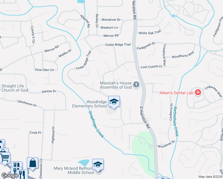 map of restaurants, bars, coffee shops, grocery stores, and more near 4187 Cedar Ridge Trail in Stone Mountain