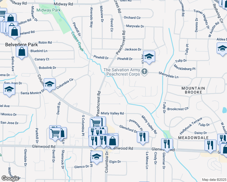 map of restaurants, bars, coffee shops, grocery stores, and more near 3417 Cobbs Ferry Drive in Decatur