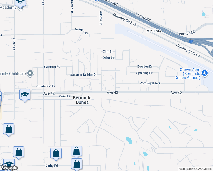 map of restaurants, bars, coffee shops, grocery stores, and more near 79090 Avenue 42 in Bermuda Dunes