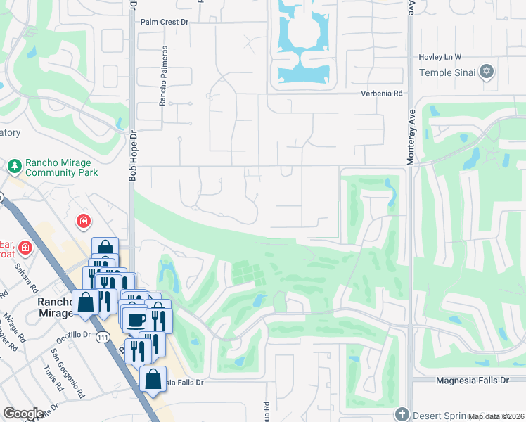 map of restaurants, bars, coffee shops, grocery stores, and more near 26 Clancy Lane Estates in Rancho Mirage
